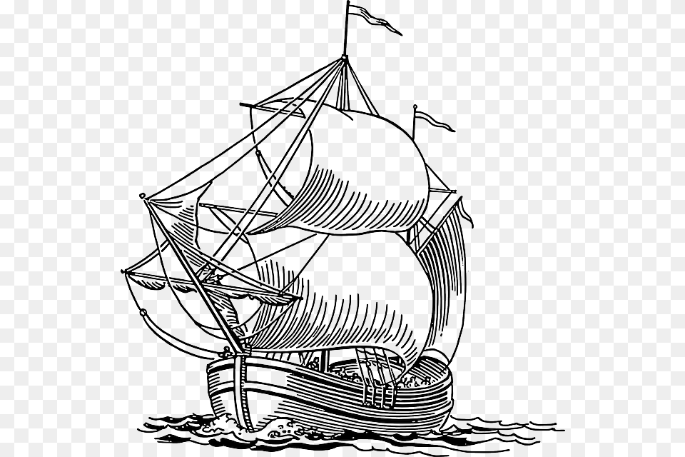 Sailing Ship Pirate Ocean Ship On Ocean Clipart Black And White, Art, Boat, Sailboat, Transportation Free Png