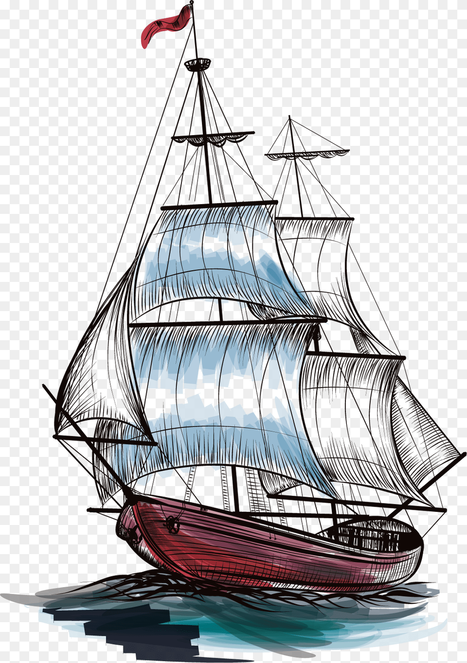 Sailing Ship Vector, Boat, Sailboat, Transportation, Vehicle Png Image