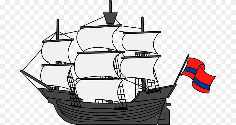 Sailing Ship With Red Flag, Boat, Sailboat, Transportation, Vehicle Free Transparent Png