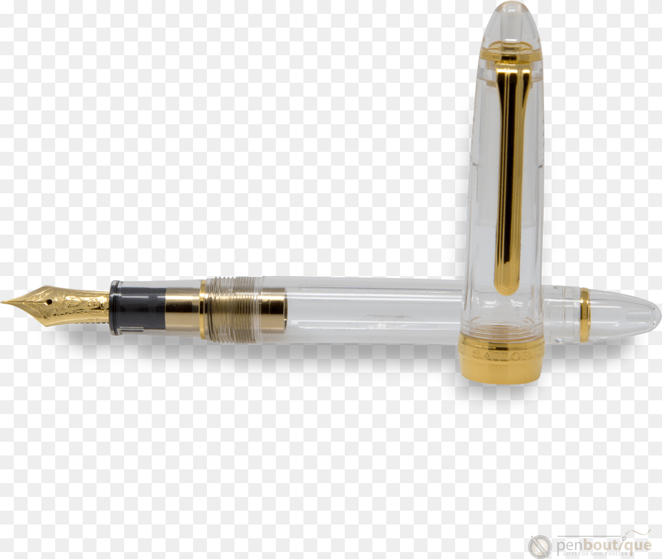 Sailor 1911l Fountain Pen Transparent Gold Trim Calligraphy, Fountain Pen Png Image