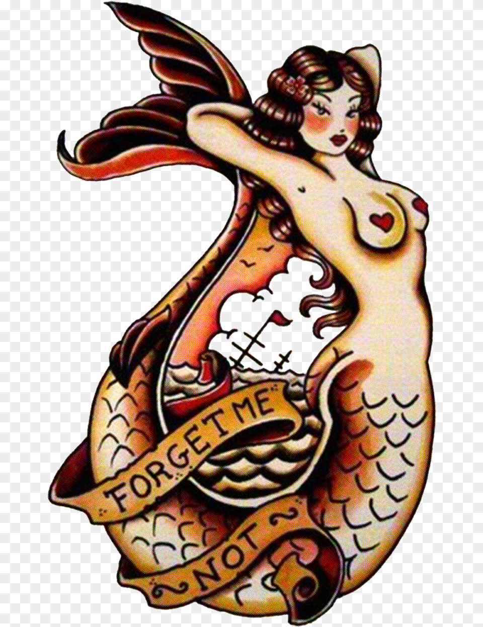 Sailor Jerry Tattoo Forget Me Not Mermaid Vulture Sailor Jerry Tattoos, Face, Head, Person, Adult Png Image