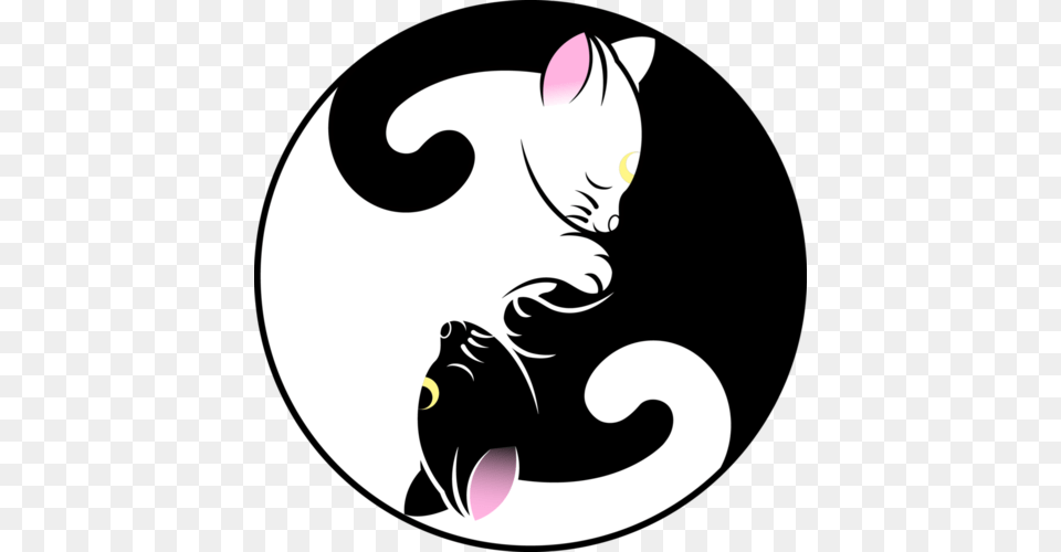 Sailor Moon Clipart Transparent Background Luna And Artemis Yin Yang, Animal, Cat, Mammal, Pet Free Png