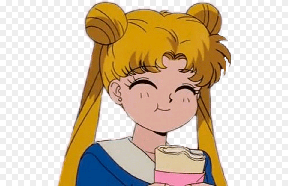 Sailormoon Kawaii Eating Pink Tumblr Retroeffect Sailor Moon Aesthetic, Baby, Person, Book, Comics Free Png