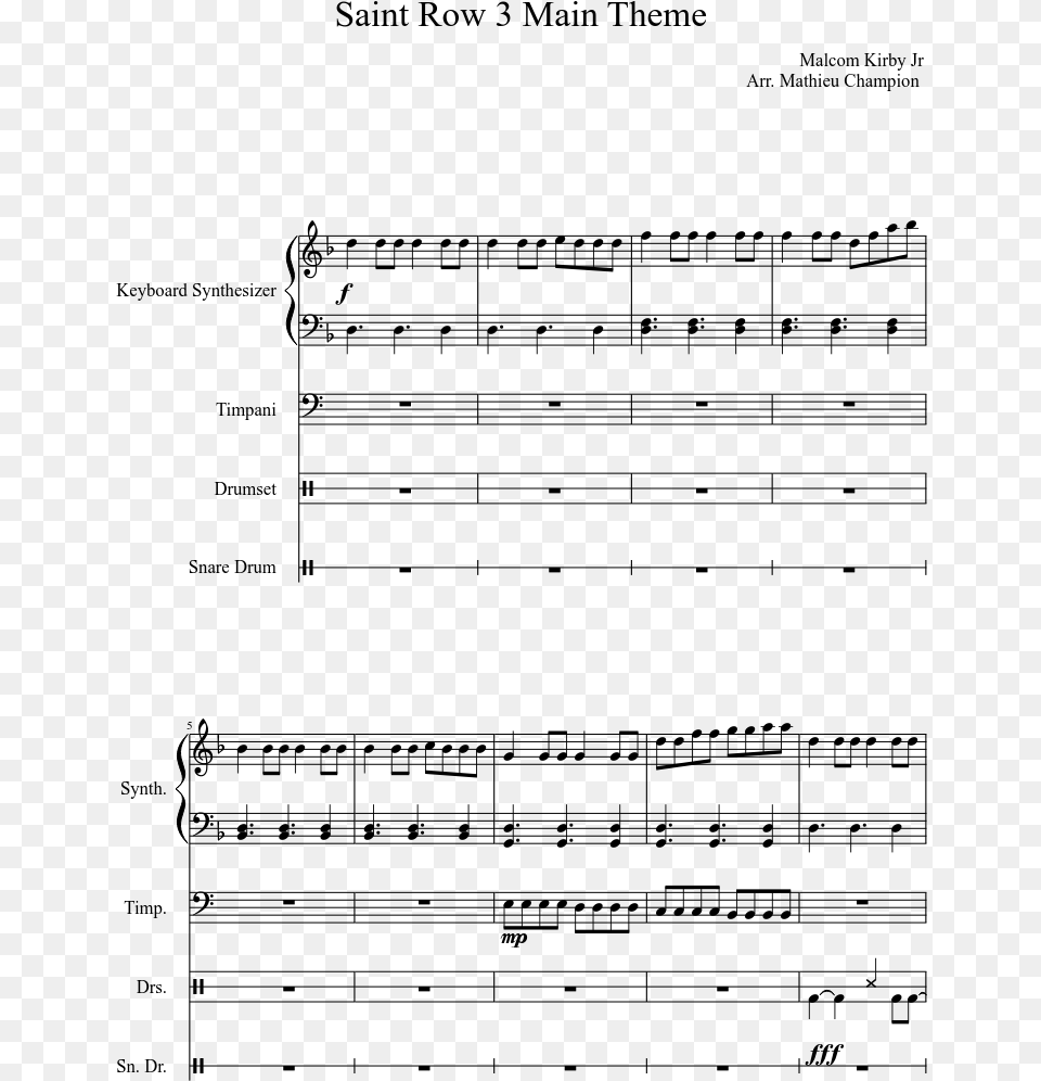 Saint Row 3 Main Theme Sheet Music Composed By Malcom Sheet Music, Gray Free Png Download