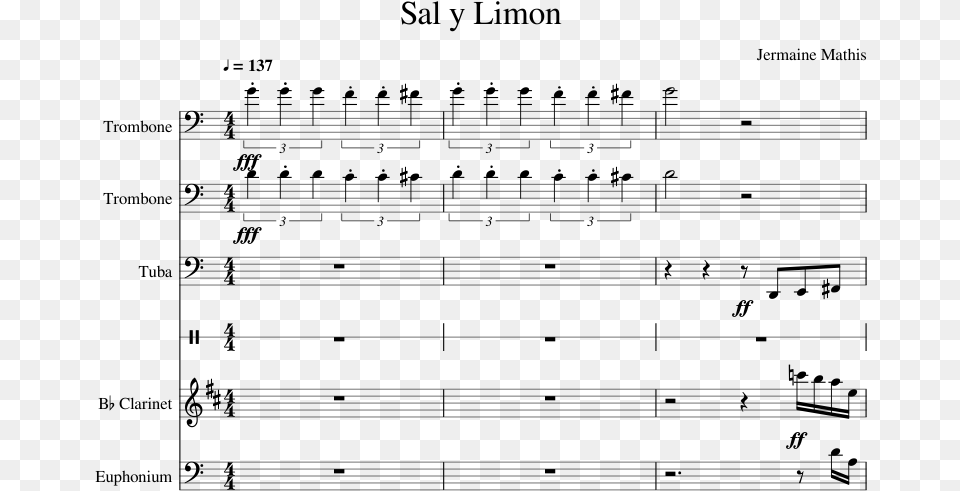 Sal Y Limon Sheet Music Composed By Jermaine Mathis Sheet Music, Gray Free Transparent Png