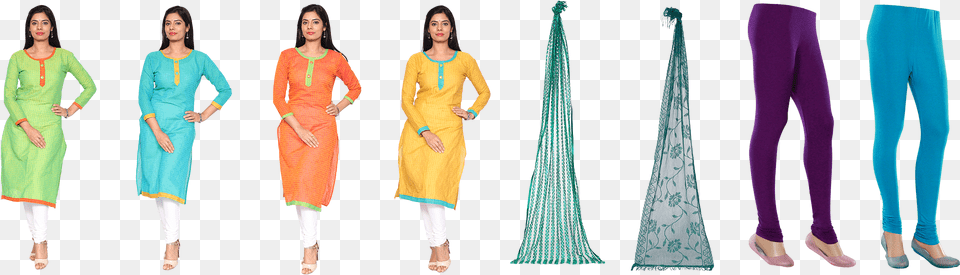 Salad 4 Readymade Cotton Kurtis With Assorted 2 Leggings Costume, Adult, Sleeve, Person, Long Sleeve Free Transparent Png