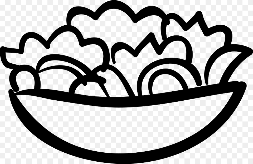 Salad Bowl Hand Drawn Food Salad Black And White, Cutlery, Stencil, Spoon, Ammunition Free Transparent Png