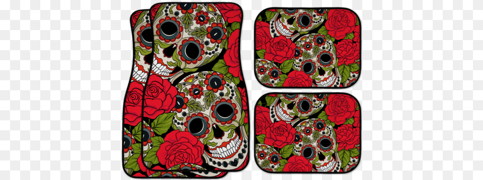 Sale Red Rose And Sugar Skull Car Vehicle Floor Mats Red Roses Car Mats, Graphics, Art, Pattern, Cushion Free Png