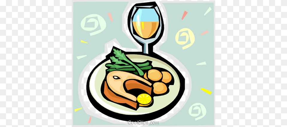 Salmon Steak With Wine Royalty Free Vector Clip Art Illustration, Cutlery, Food, Meal, Cooking Pan Png Image