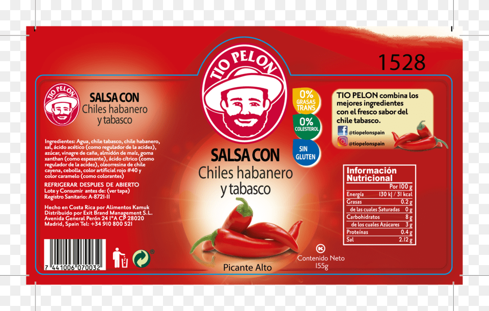 Salsa Chiles Habanero Y Tabasco Tio Pelon Exit Brand Urfa Biber, Advertisement, Poster, Text, Baby Png
