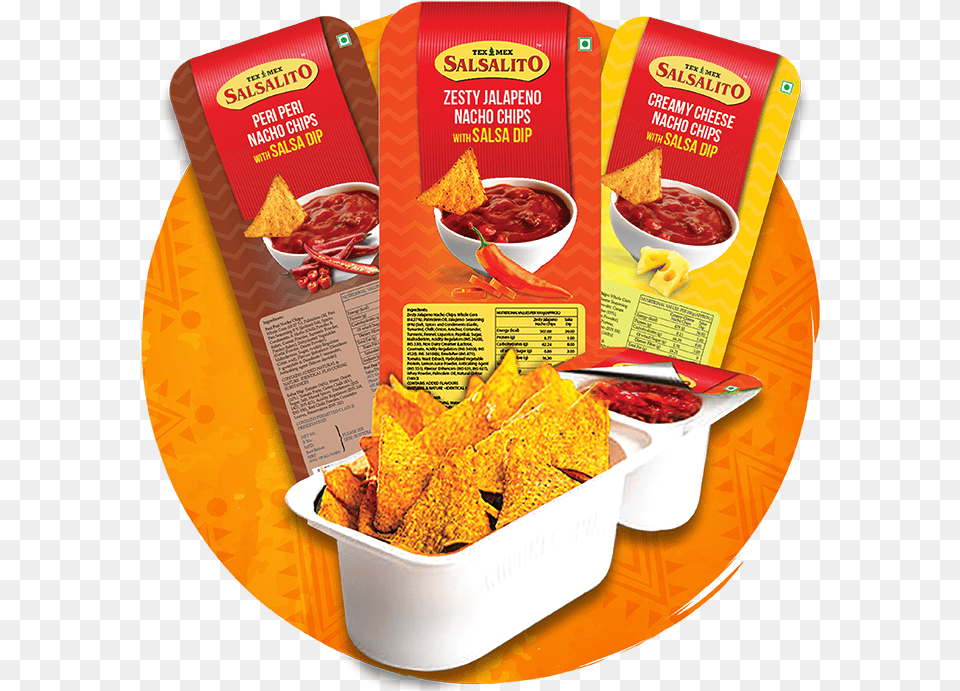 Salsalito Nacho Chips With Dip, Food, Snack, Ketchup, Advertisement Png Image