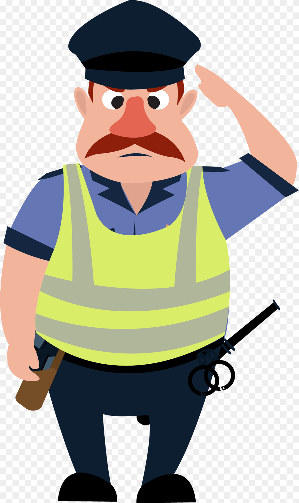 Salute Police Officer Security Guard Cartoon People, Clothing, Vest, Baby, Person Free Png Download