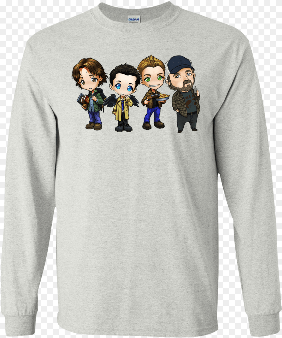 Sam Dean Castiel Idjit Chibi Shirt Long Sleeve, Long Sleeve, Clothing, Person, Man Free Png Download