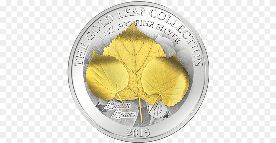 Samoa 2015 10 Gold Leaf Collection 3d Linden Leaf 1 Oz Coin, Plant, Silver, Money Png Image