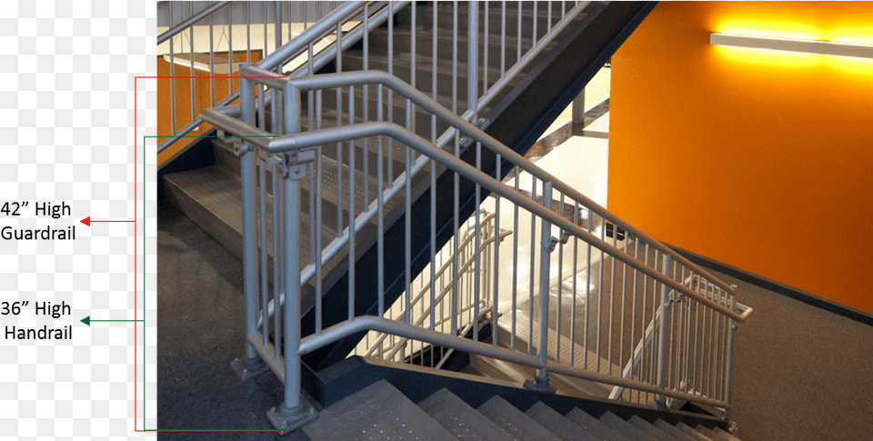Sample Of The Different Heights Of Guardrail And Handrail Commercial Stair Switchback Handrail, Architecture, Building, House, Housing Free Transparent Png