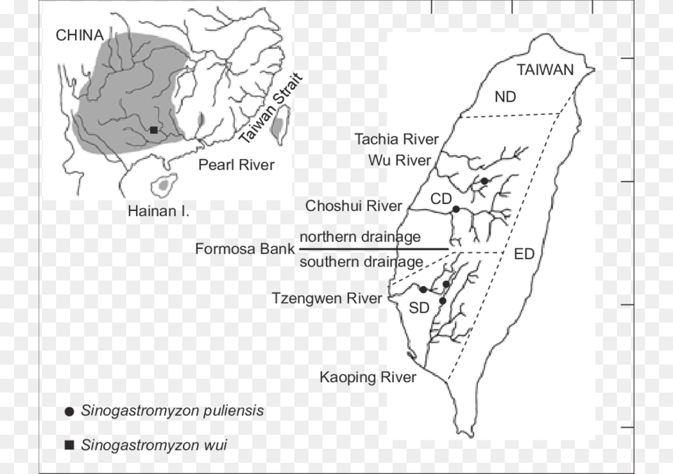 Sampling Localities Of Sinogastromyzon Puliensis And Diagram, Chart, Plot, Plan Free Transparent Png