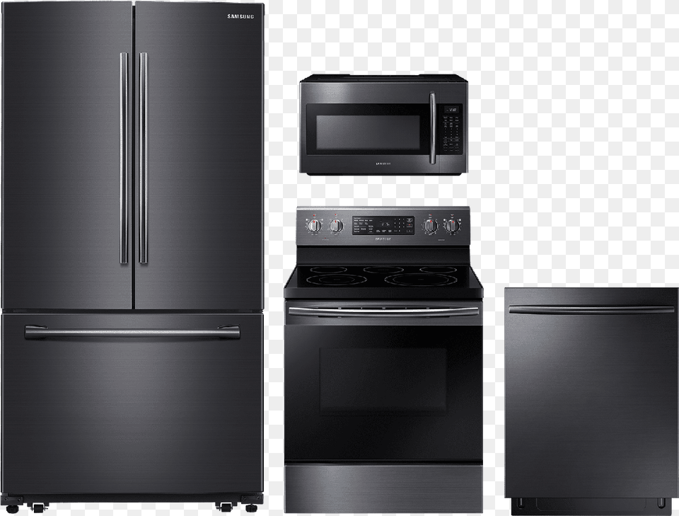 Samsung 4 Piece Kitchen Package Black Stainless Steel, Appliance, Device, Electrical Device, Microwave Free Png