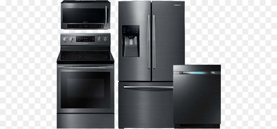 Samsung Kitchen Suite 4 Piece Samsung Black Stainless Appliances, Appliance, Device, Electrical Device, Refrigerator Png