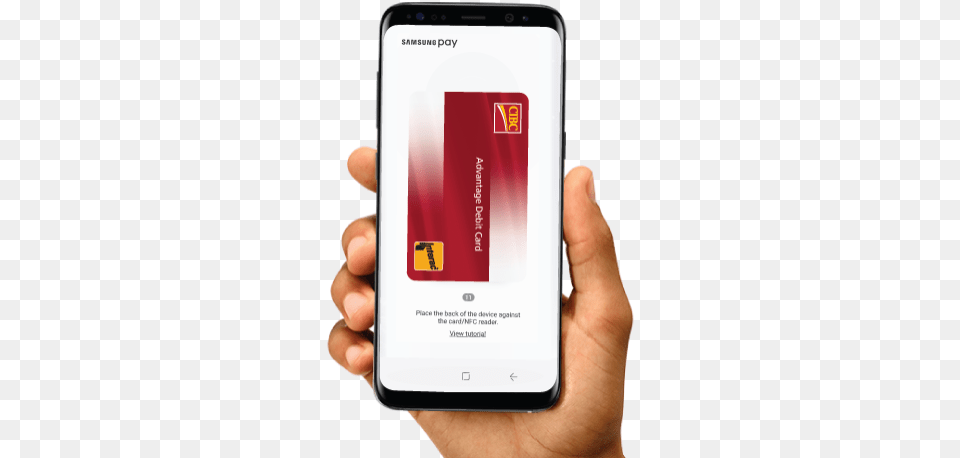 Samsung Phone With The Cibc Advantage Debit Card On Android, Electronics, Mobile Phone, Iphone Png Image