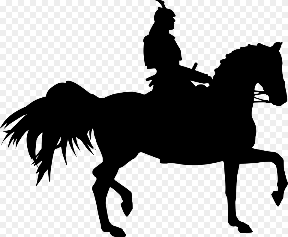 Samurai On Horse Silhouette, Gray Free Png Download