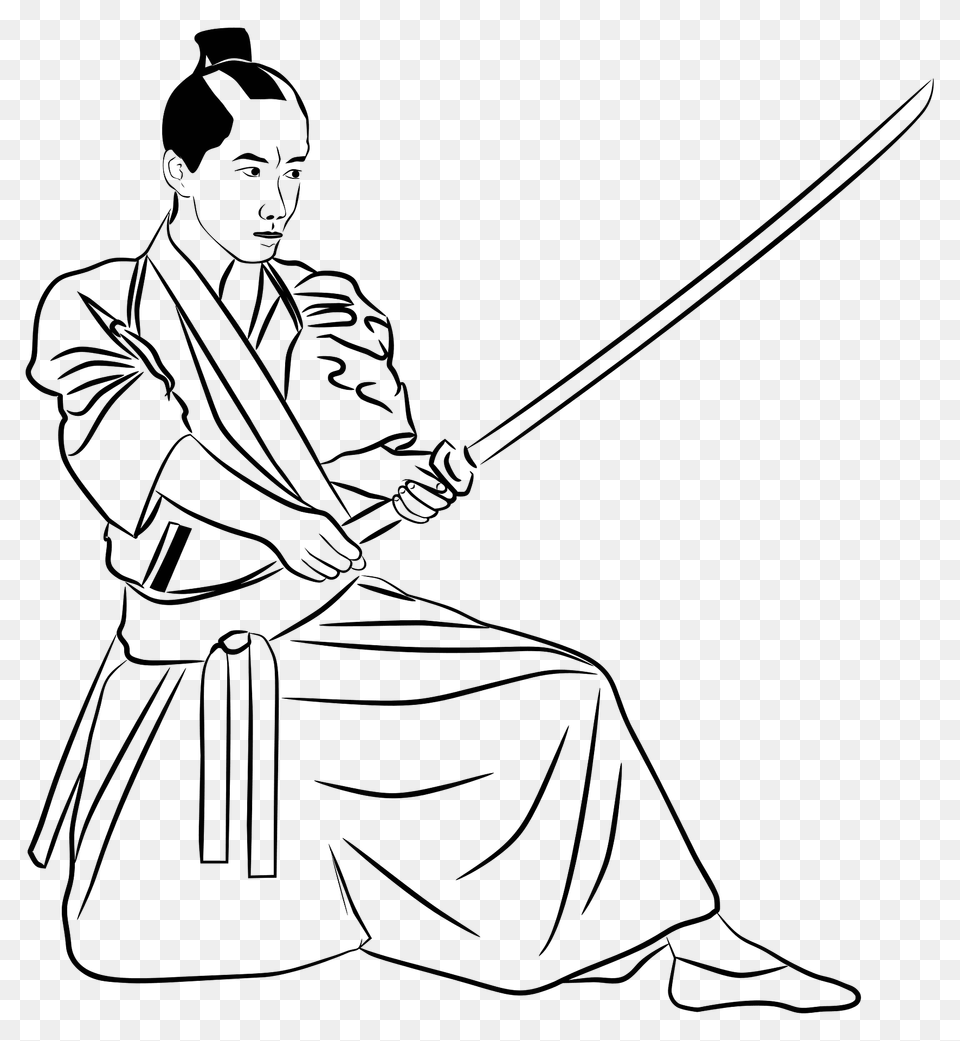 Samurai Warrior Black And White Clipart, Person, Sword, Weapon, Face Free Transparent Png