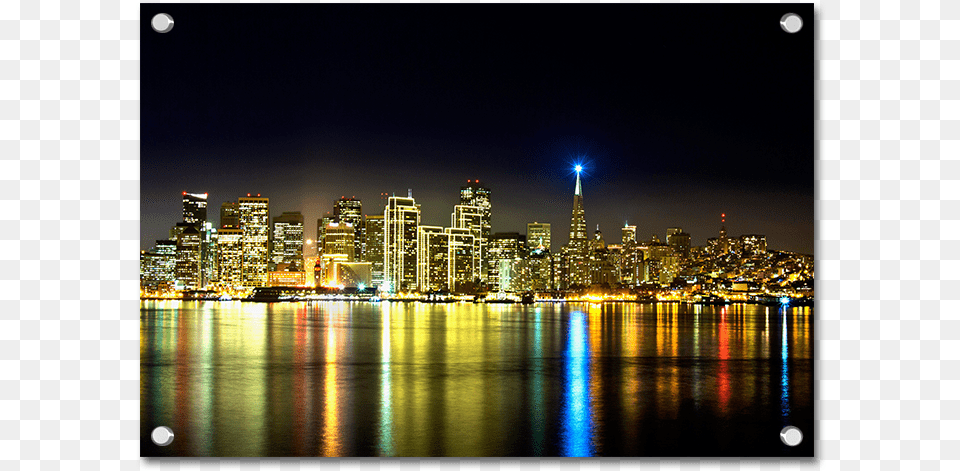 San Francisco Night Skyline, Architecture, Water, Urban, Waterfront Png Image