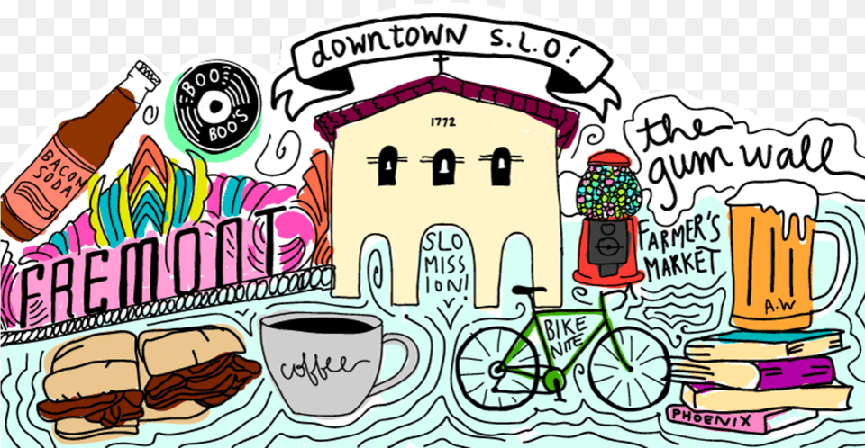 San Luis Obispo Graphic, Art, Bicycle, Vehicle, Doodle Png Image