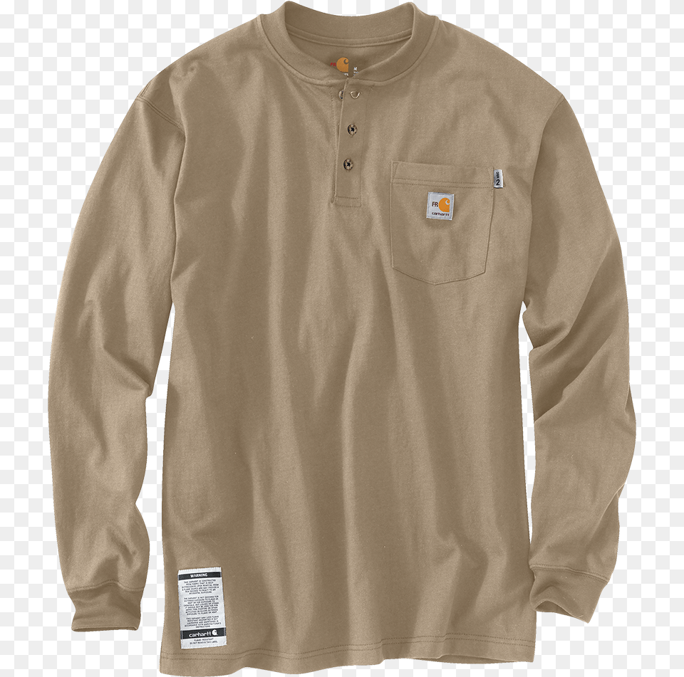 Sand Carhartt Flame Resistant Long Sleeve Henley Blue, Clothing, Long Sleeve, Shirt, Khaki Free Png Download