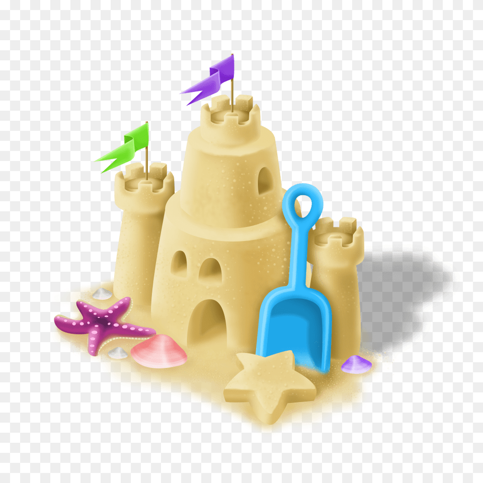 Sand Castle With Blue Spade, Birthday Cake, Cake, Cream, Dessert Free Png Download