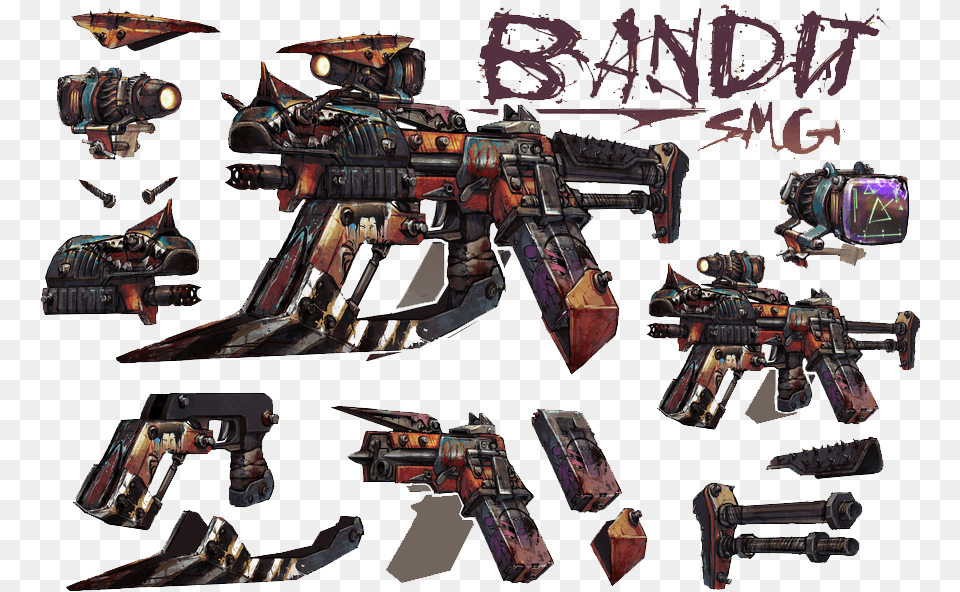 Sandbox Banditsmgv2breakdown Borderlands 2 Concept Art, Firearm, Weapon, Gun, Handgun Png Image
