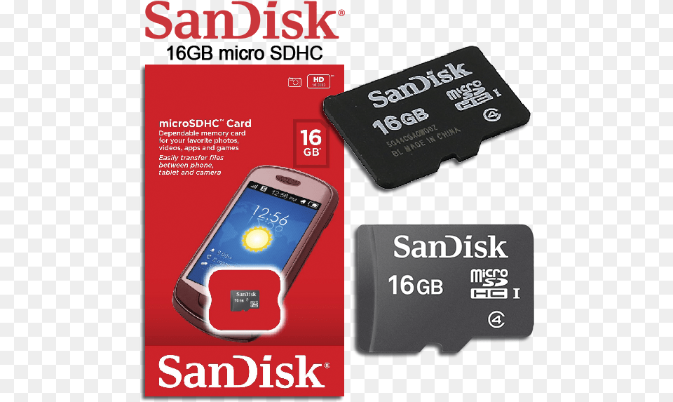 Sandisk 16gb Micro Sd Memory Card For Music And Data Storage Sandisk Memory Card, Electronics, Mobile Phone, Phone, Computer Hardware Free Transparent Png