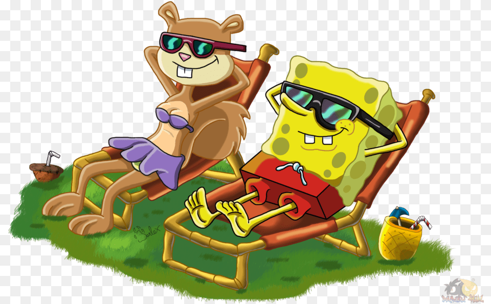 Sandy And Spongebob, Grass, Plant, Baby, Person Free Png Download
