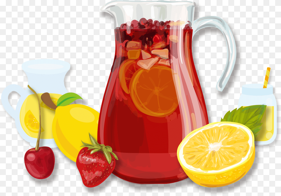 Sangria Juice Cocktail Fizzy Drinks Non Alcoholic Mixed Sangria Vector, Jug, Beverage, Lemonade, Produce Free Png Download