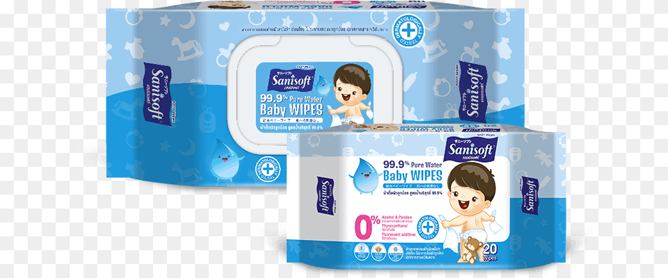 Sanisoft Wipes Baby Wipes Sanisoft 999 Pure Water Baby Wipes, Person, Diaper, Face, Head Free Png Download