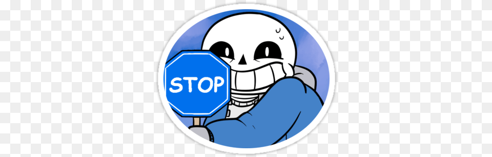 Sans Holding Stop Sign Stickerquot Sans W Blue Stop Sign, Symbol, Road Sign, Disk Png