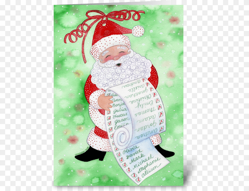 Santa Amp His List Christmas Card Greeting Card Ornament Santa With List Card, Envelope, Greeting Card, Mail, Clothing Free Png Download
