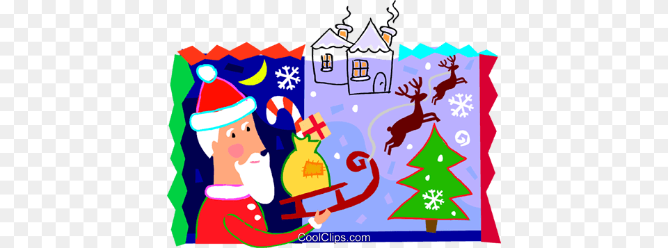 Santa And His Sleigh With Reindeer Royalty Vector Clip Art, Baby, Person, Elf, Face Free Transparent Png