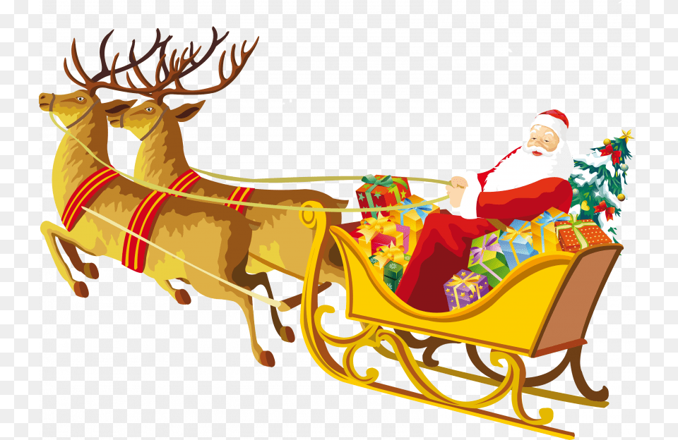 Santa And Reindeer, Baby, Person, Sled, Face Free Png Download