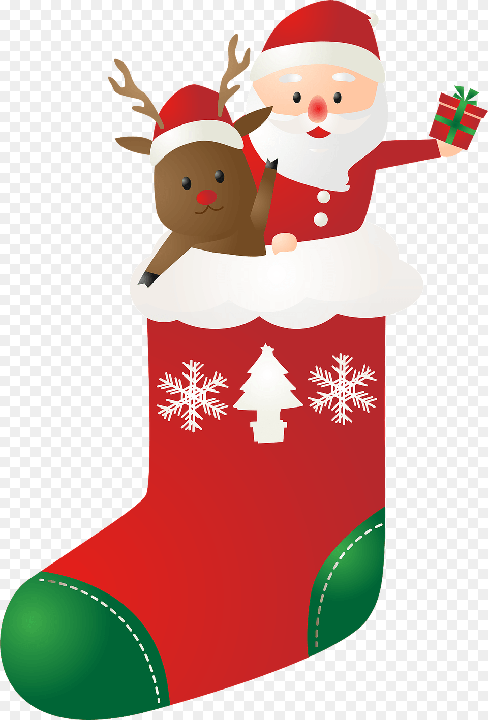 Santa And Reindeer Are In A Christmas Stocking Clipart, Hosiery, Festival, Clothing, Christmas Decorations Free Transparent Png