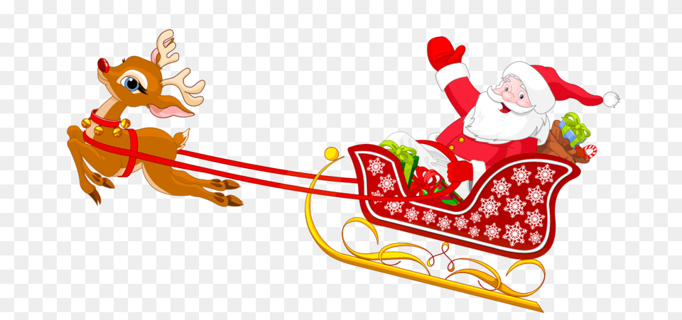 Santa And Reindeer Flying Clipart, Outdoors, Sled, Nature, Snow Free Png Download