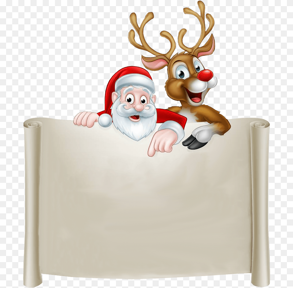 Santa And Rudolph Blank Notice Transparent Background Cartoon Christmas Santa And Raindears, Baby, Person, Face, Head Free Png