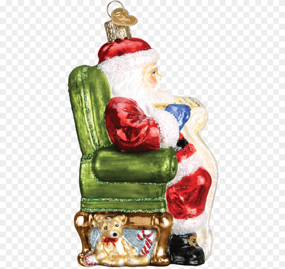 Santa Checking His List Old World Christmas Ornament Illustration, Furniture, Birthday Cake, Cake, Cream Free Png Download