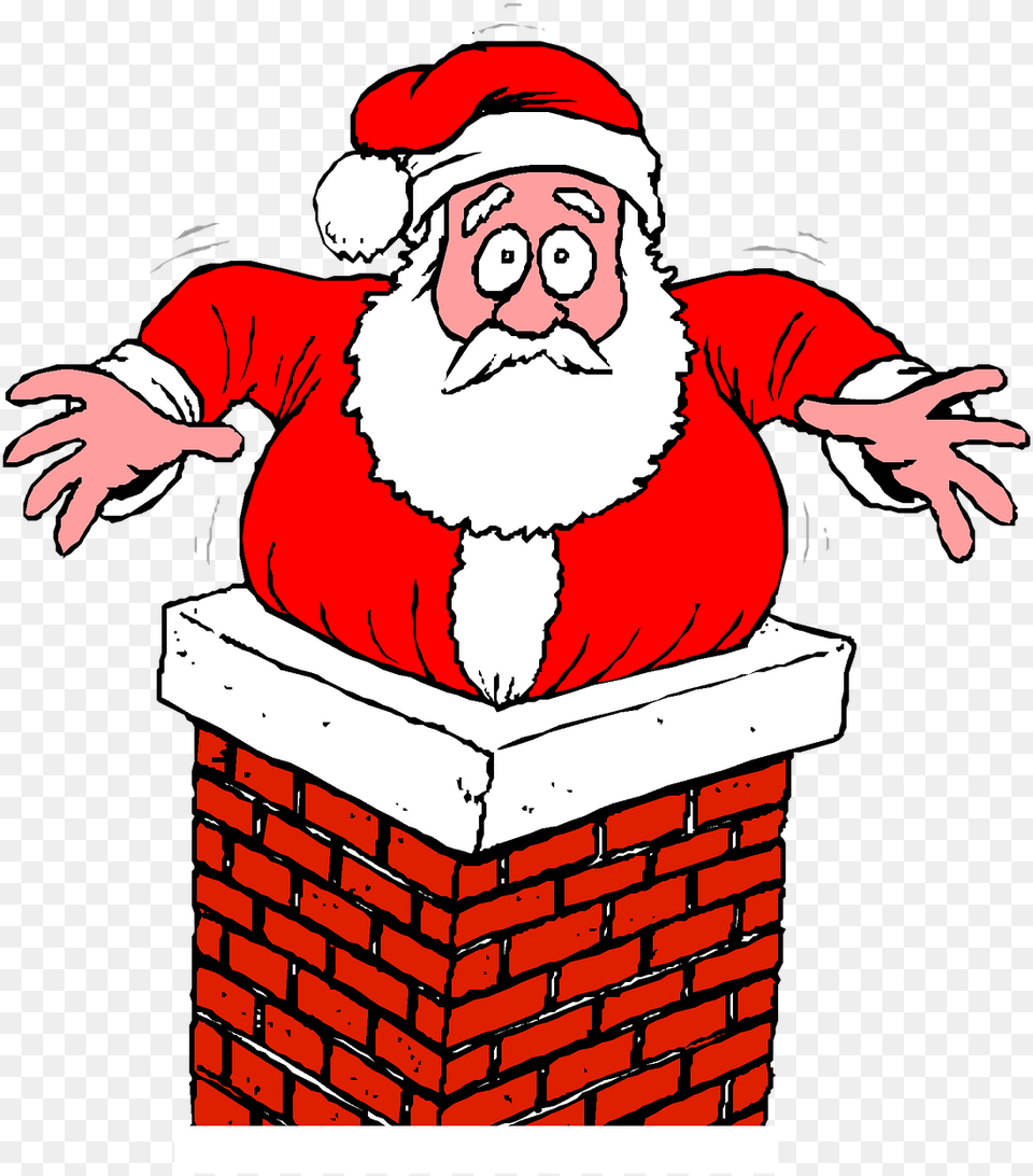 Santa Chimney Stuck Christmas Holiday Present Father Christmas Stuck In Chimney, Brick, Baby, Person, Face Free Png