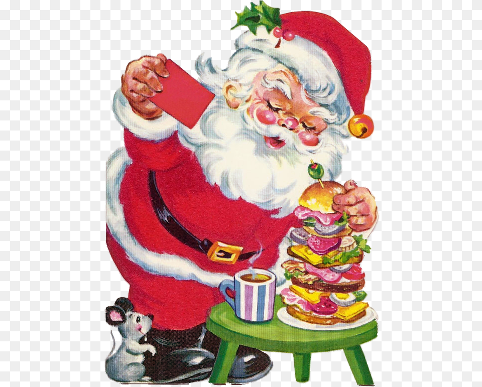 Santa Claus, Burger, Cutlery, Food, Cup Png