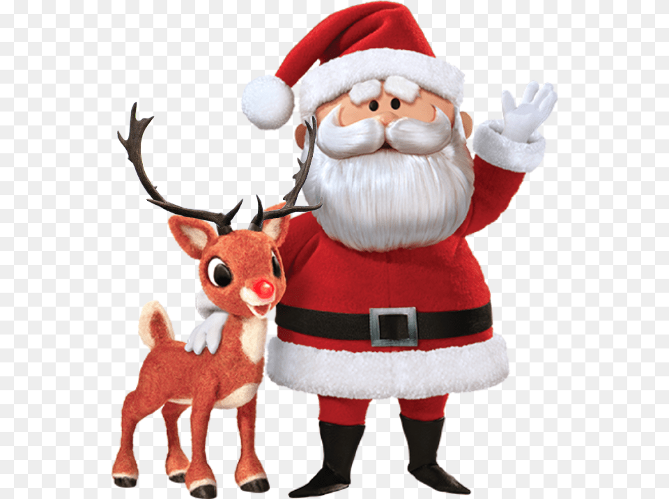Santa Claus Amp Rudolph The Red Nosed Reindeer Https Santa Rudolph The Red Nosed Reindeer, Baby, Person, Animal, Deer Free Transparent Png