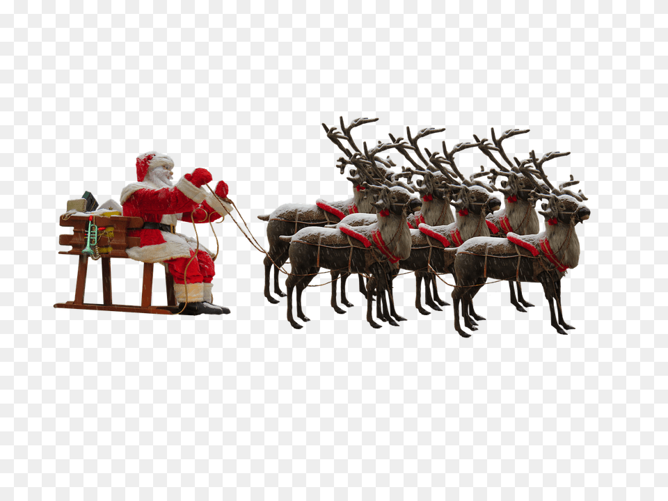 Santa Claus And 6 Reindeer, Person, Clothing, Footwear, Glove Free Transparent Png