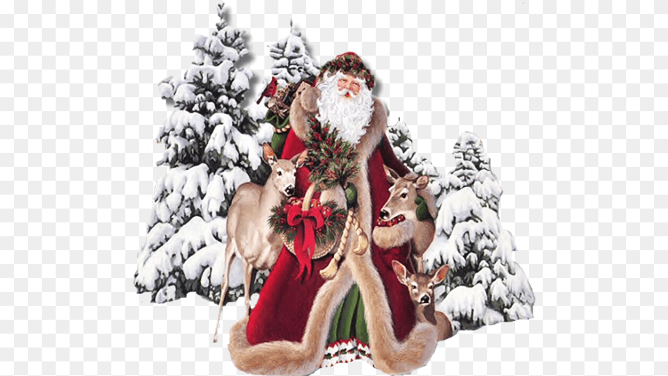 Santa Claus And Animals Christmas Welcome To My Vintage Santa Claus In Forest, Animal, Wildlife, Mammal, Deer Png Image