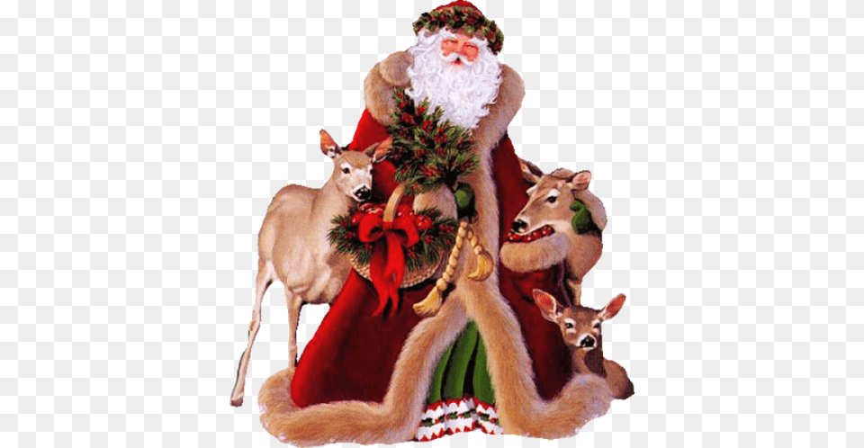 Santa Claus And Animals Old Time Santa Claus, Animal, Wildlife, Deer, Mammal Free Png