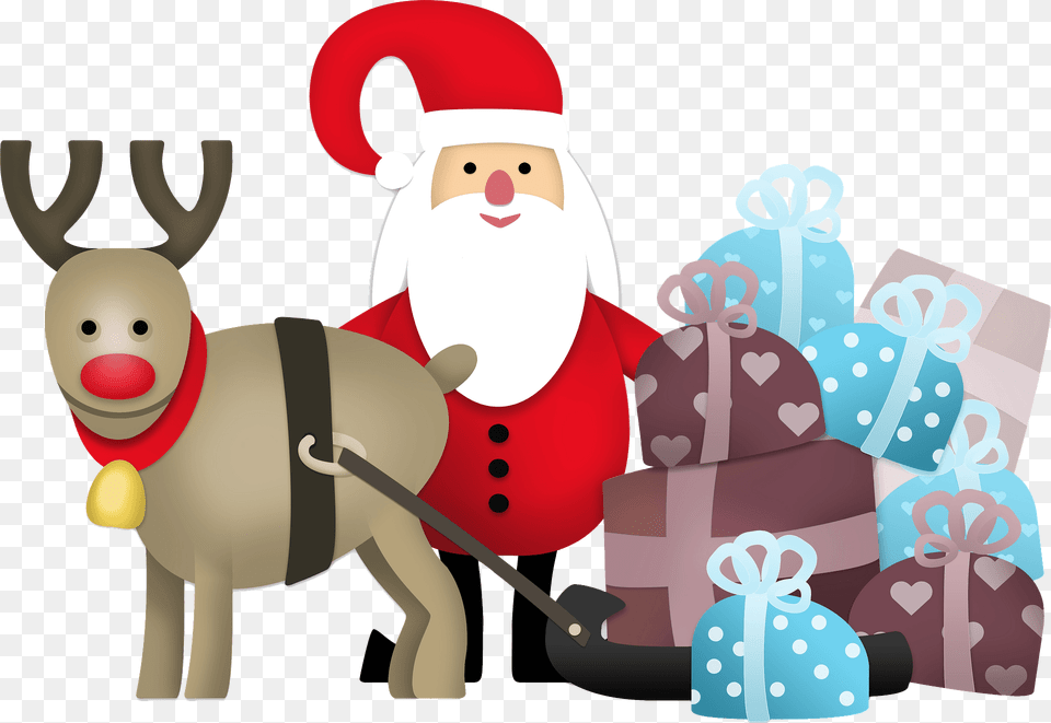 Santa Claus And Christmas Reindeer Clipart, Outdoors, Nature, Snow, Snowman Png