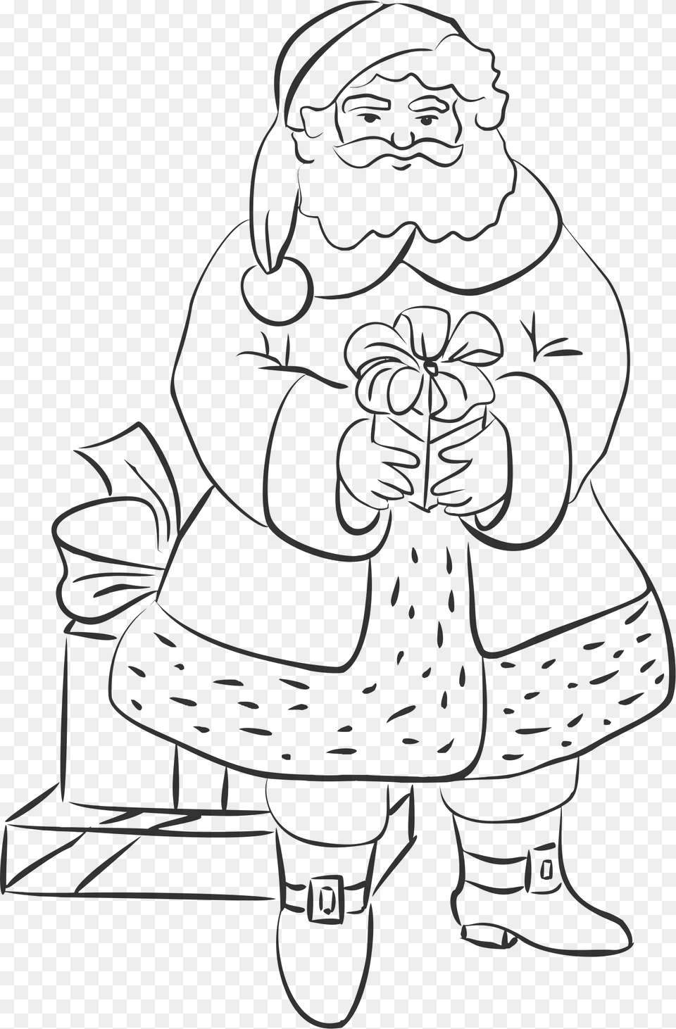 Santa Claus And Presents Line Art Clip Arts Santa Claus Line Art, Gray Png Image